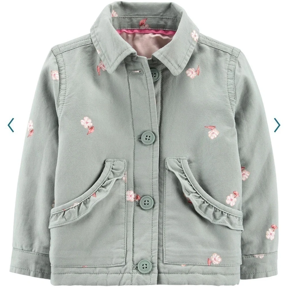 NWT Baby Girl OshKosh B'gosh® Floral Twill Jacket 18 MONTHS, Olive